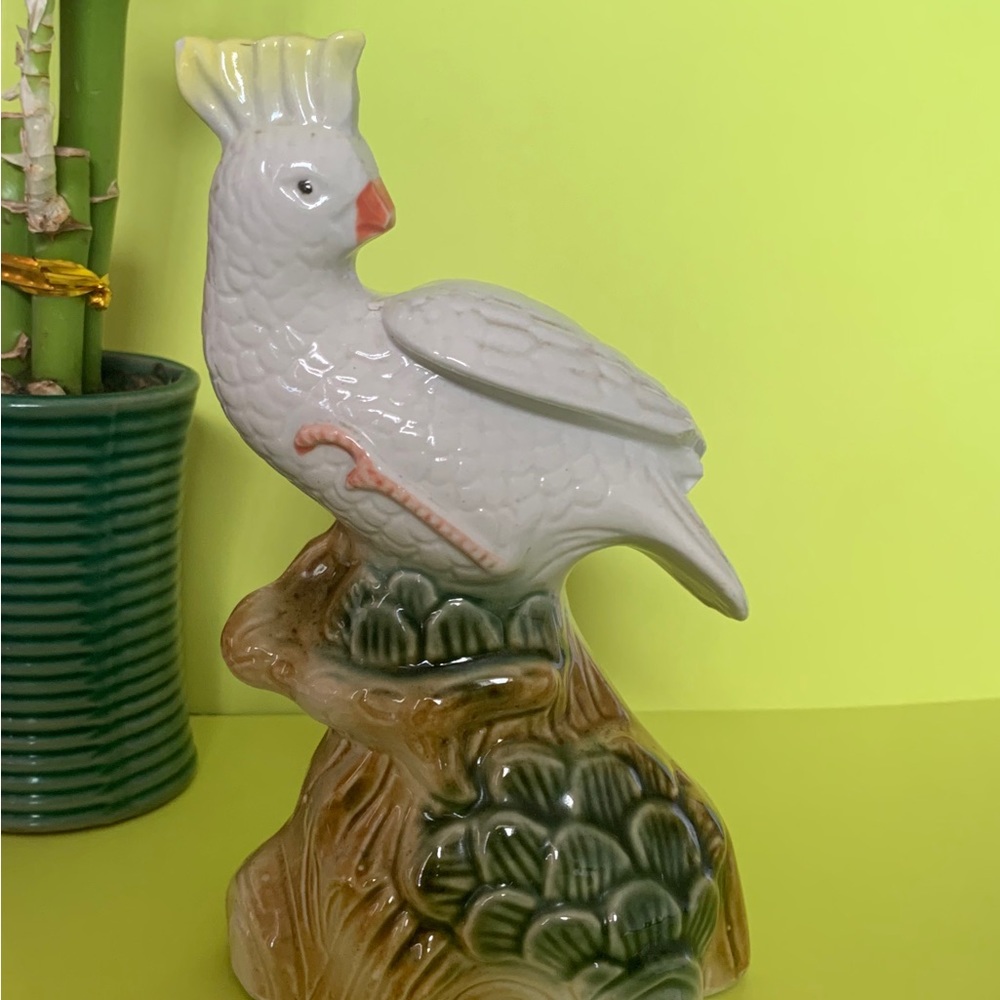 Vintage Cockatoo Parrot Sitting On Stump Porcelain Figurine, #202B, Brazil MCM